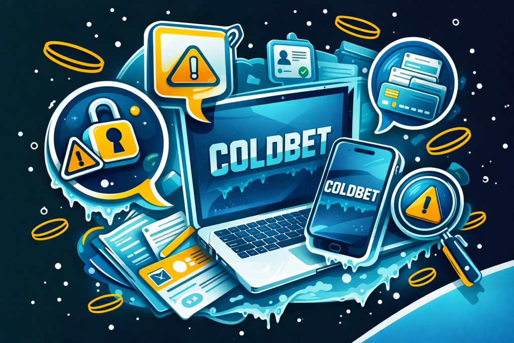 FAQs Coldbet conta e login em Portugal — ilustração estilo sticker com laptop e telemóvel para Coldbet login, coldbet login app, coldbet login mobile, acesso a conta, verificação de email e telemóvel, recuperação de palavra-passe, sessão expirada, limpar cache/cookies, conta bloqueada, segurança e validação de identidade, método de pagamento, suporte security@cold.bet .